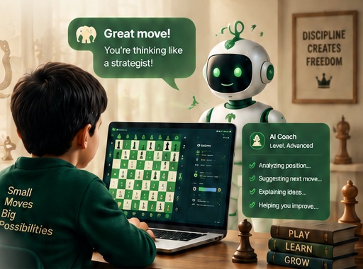 Student learning chess with the Zhatura AI coach